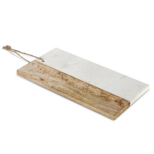 gerson 95015-14"l x 7"w x .65" mango wood and white marble cutting board kitchen dining serving