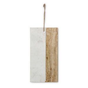 Gerson 95015-14"L x 7"W x .65" Mango Wood and White Marble Cutting Board Kitchen Dining Serving