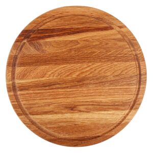 biol 12’’ wooden hardwood circle cutting board oak with juice groove for kitchen - bbq chinese turkey lipped charcuterie round chopping board for kitchen with lip