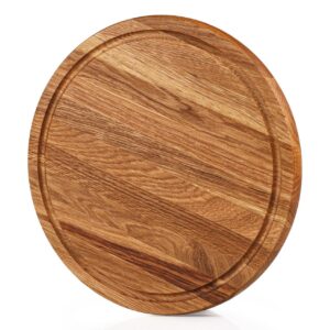 BIOL 12’’ Wooden Hardwood Circle Cutting Board Oak with Juice Groove for Kitchen - BBQ Chinese Turkey Lipped Charcuterie Round Chopping Board for Kitchen with Lip