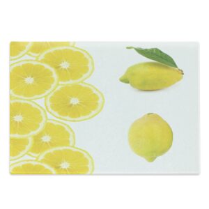 ambesonne lemon cutting board, ripe exotic sour citrus fruit lemon leafage lemonade food photo, decorative tempered glass cutting and serving board, large size, lime green