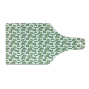 ambesonne vegetables cutting board, continuous foods pattern with sketchy hatched broccoli print, decorative tempered glass cutting and serving board, wine bottle shape, fern green pale green white