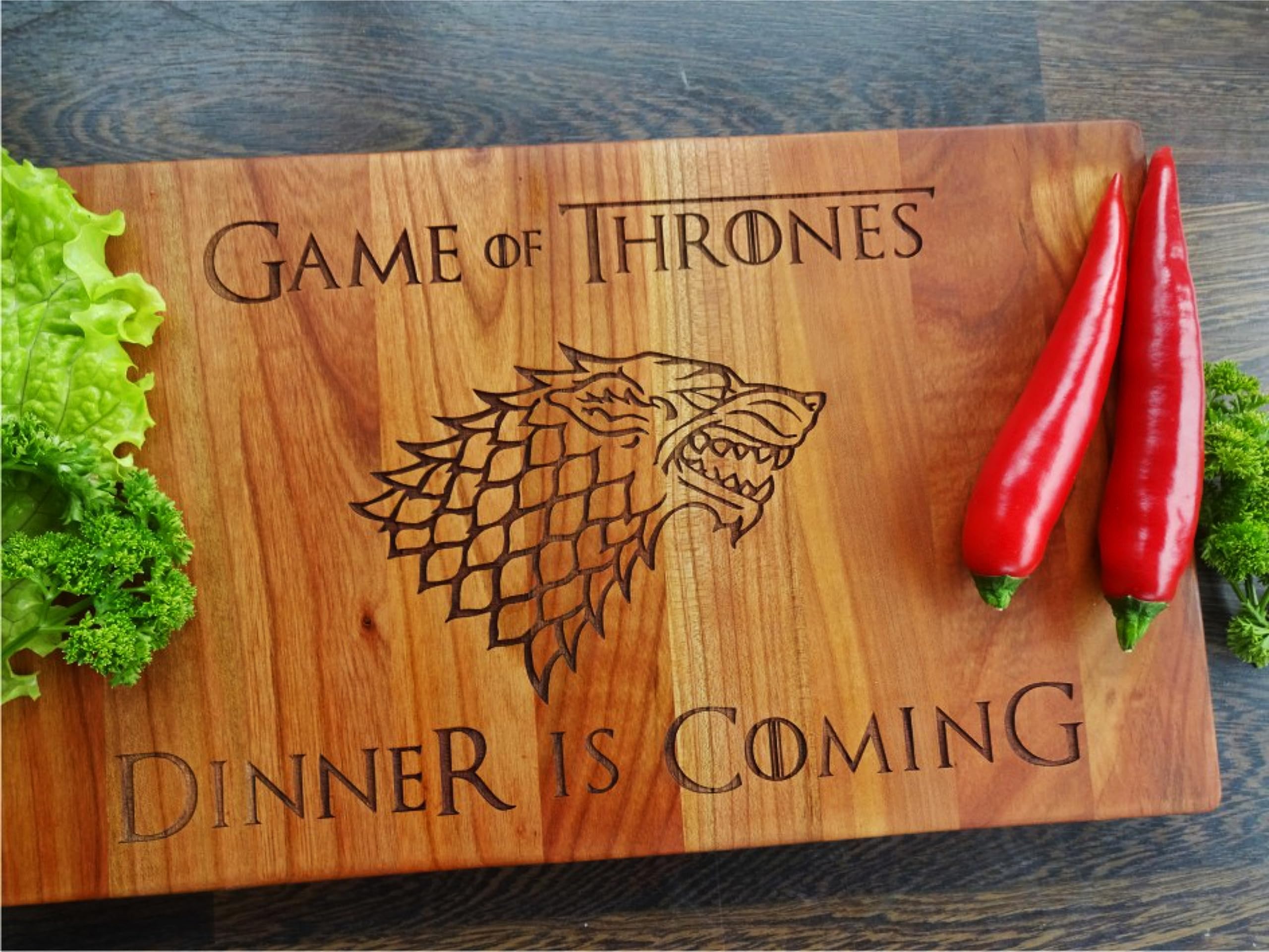 Algis Crafts | Chopping Board - DINNER IS COMING | Wedding Gifts for Couples, Anniversary Gift, First Home Gift | Handmade Birthday Gift | Laser Engraved Cutting Board