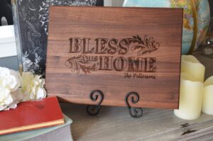 personalized laser engraved cutting board bless this home