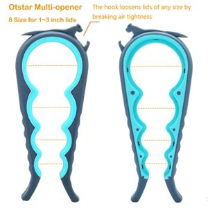 Otstar Jar Opener Bottle Opener and Can Opener for Weak hands, Seniors with Arthritis and Anyone with Low Strength, Mutil Jar Opener Get Lids Off Easily (Blue and Grey)