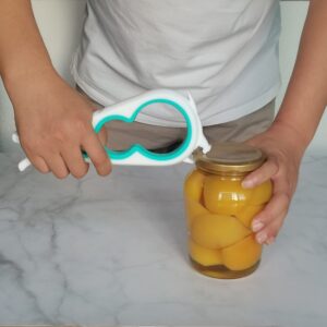 Otstar Jar Opener Bottle Opener and Can Opener for Weak hands, Seniors with Arthritis and Anyone with Low Strength, Mutil Jar Opener Get Lids Off Easily (White and Cyan)