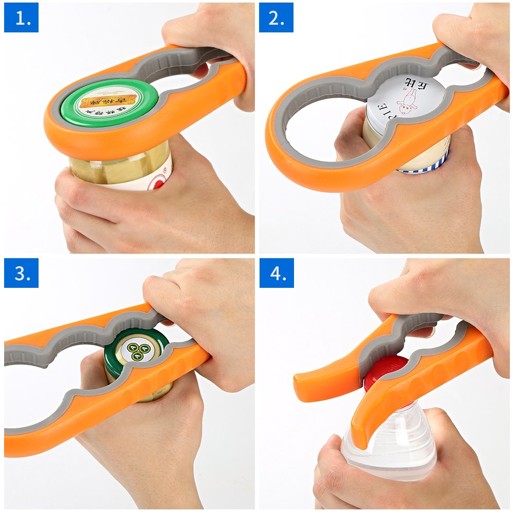 Jar Opener and Bottle Opener for Weak Hands Arthritis Elderly and Children,Non-Slip Jar Opener Grip Get Lids Off with Ease (Orange)