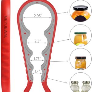 Jar Opener- Pad Rubber Jar Can Lid Opener, 5 in 1 Multi Function Can Opener Bottle Opener Kit with Silicone Handle Easy to Use for Children, Elderly and Arthritis Sufferers (JAR+D RED)