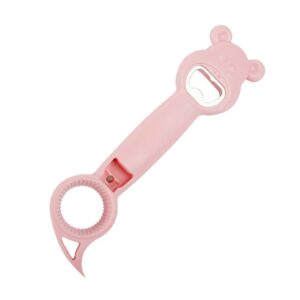 jar opener, 4 in 1 multi function can opener bottle, multi kitchen tool for jelly jars, wine, beer and other, bottle opener to protect the nail use for children, elderly and arthritis sufferers-pink