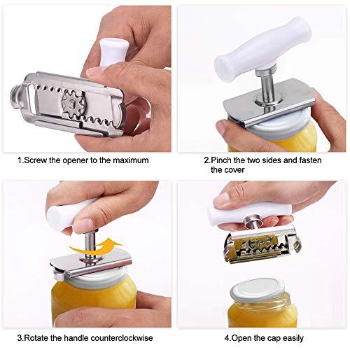 Jar Opener Stainless Steel Adjustable Tool for 1-4 inches Bottle Can Lids, Fit Seniors, Arthritis, Women, Chilren, Weak Hands