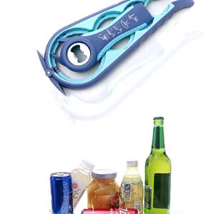 Tyzine Jar Opener|5 in 1 Multi Function Can Opener Bottle Opener Kit with Silicone Handle|Easy to Use for Women, Elderly and Arthritis Sufferers (Blue)