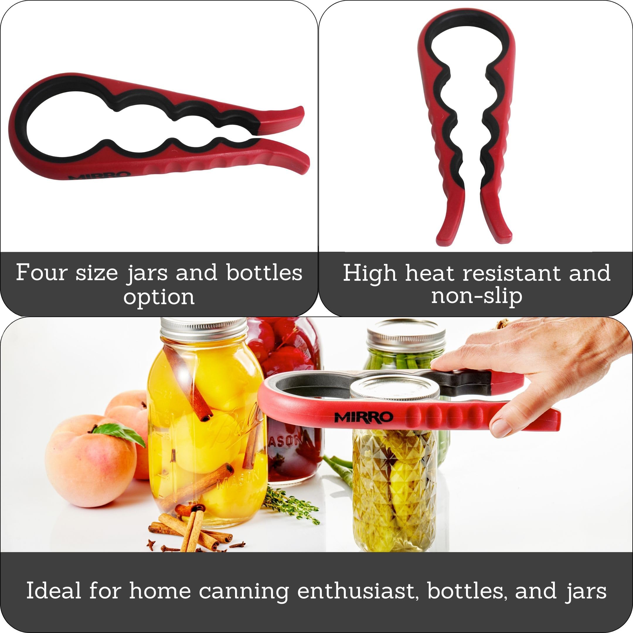 Mirro 4-Hole Silicone Folded Red Canning Jar and Bottle Opener MIR 11306