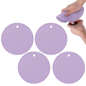 4pcs jar opener gripper pads-clearance, silicone rubber bottle lid opener, strong grip pad set opening cans, jars, bottle lid cap, for seniors with arthritis weak hands kitchen coaster (purple)
