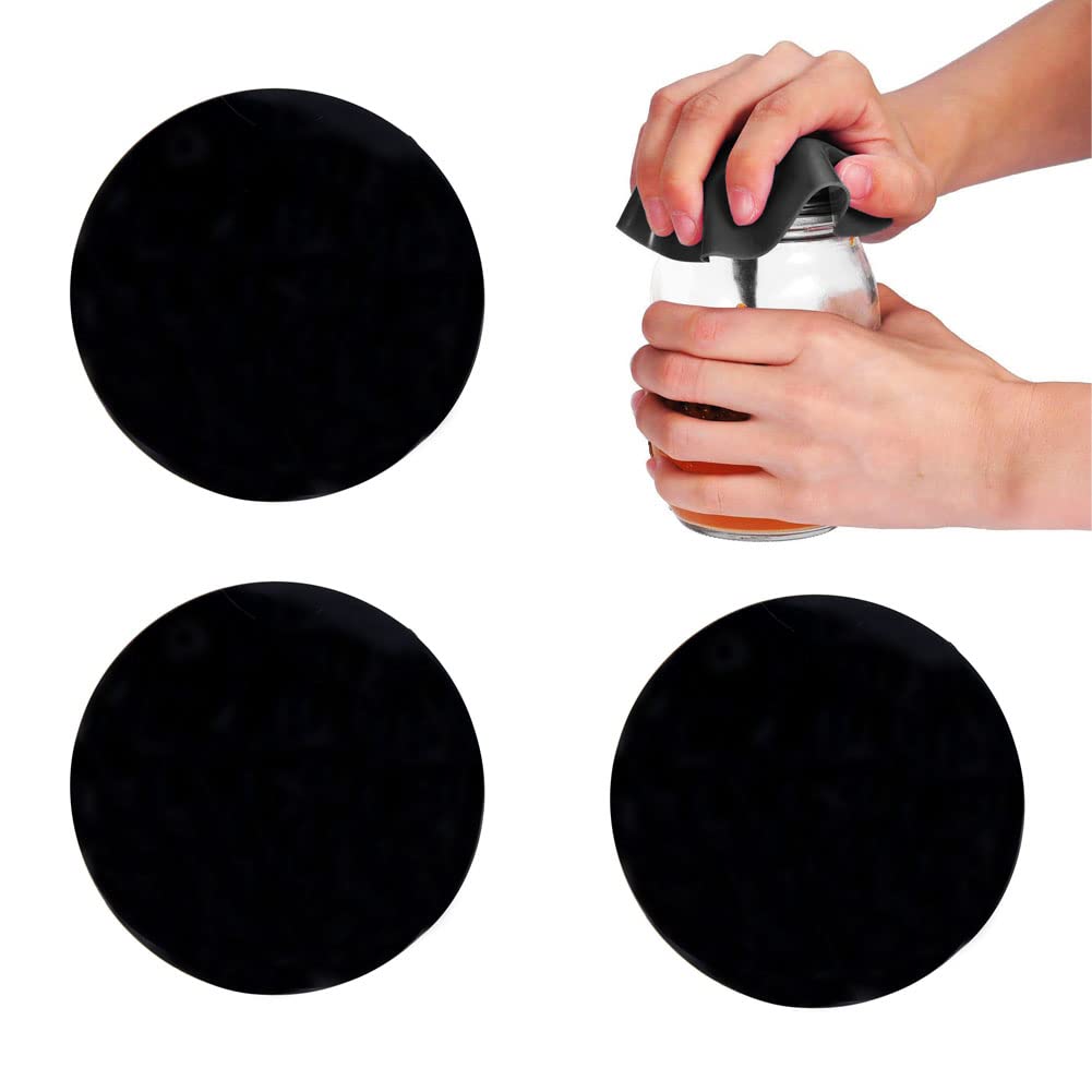 3 Pieces Rubber Jar Gripper Pads Round Kitchen Coasters Multi-Purpose Bottle Lid Openers, Jar Opener for Weak Hands - Black