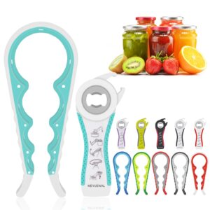 meyuewal jar opener for weak hands - 5 in 1 multi function can opener bottle opener kit with silicone handle easy to use for children, elderly and arthritis sufferers (white green）