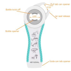 MEYUEWAL Jar Opener for Weak Hands - 5 in 1 Multi Function Can Opener Bottle Opener Kit with Silicone Handle Easy to Use for Children, Elderly and Arthritis Sufferers (White Green）