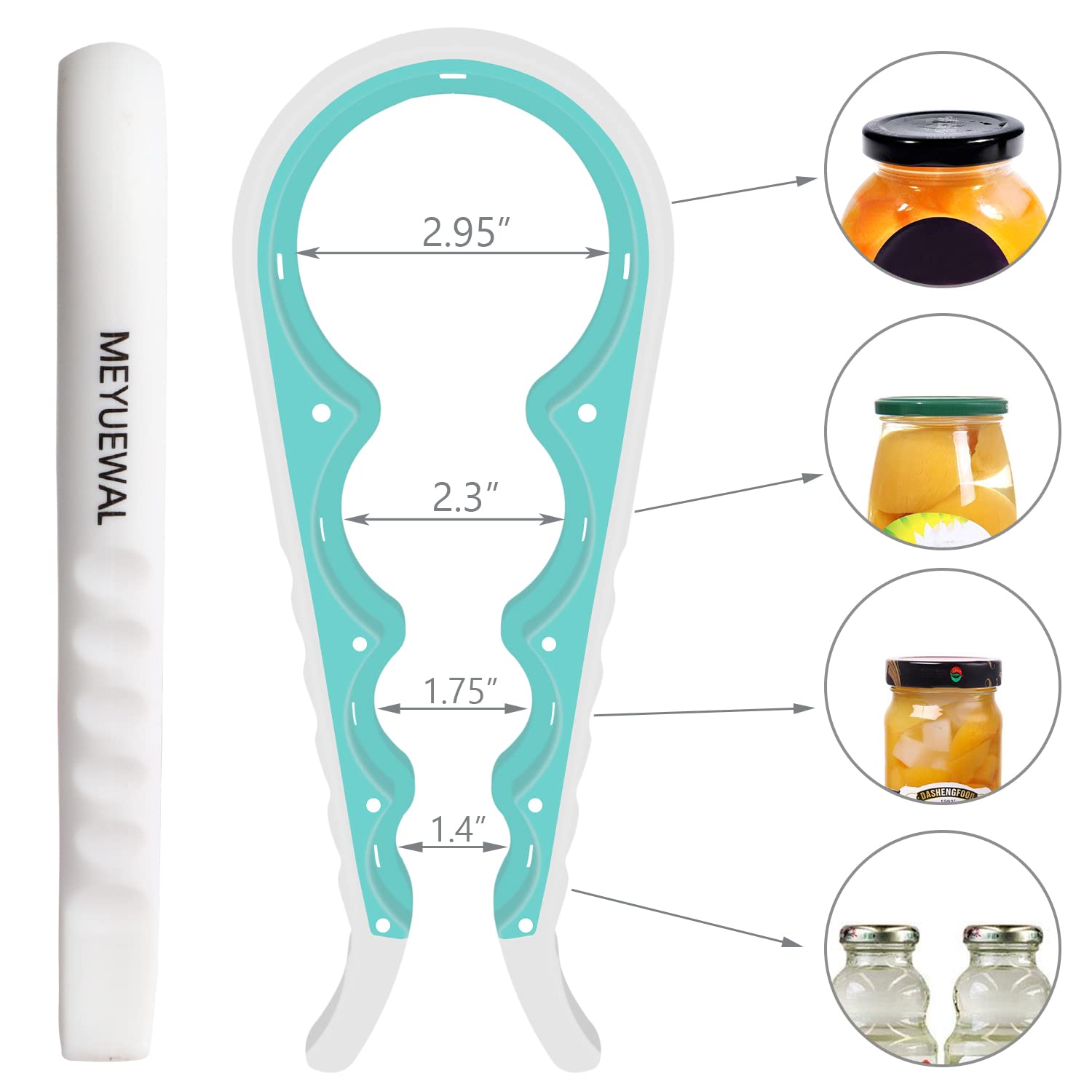 MEYUEWAL Jar Opener for Weak Hands - 5 in 1 Multi Function Can Opener Bottle Opener Kit with Silicone Handle Easy to Use for Children, Elderly and Arthritis Sufferers (White Green）