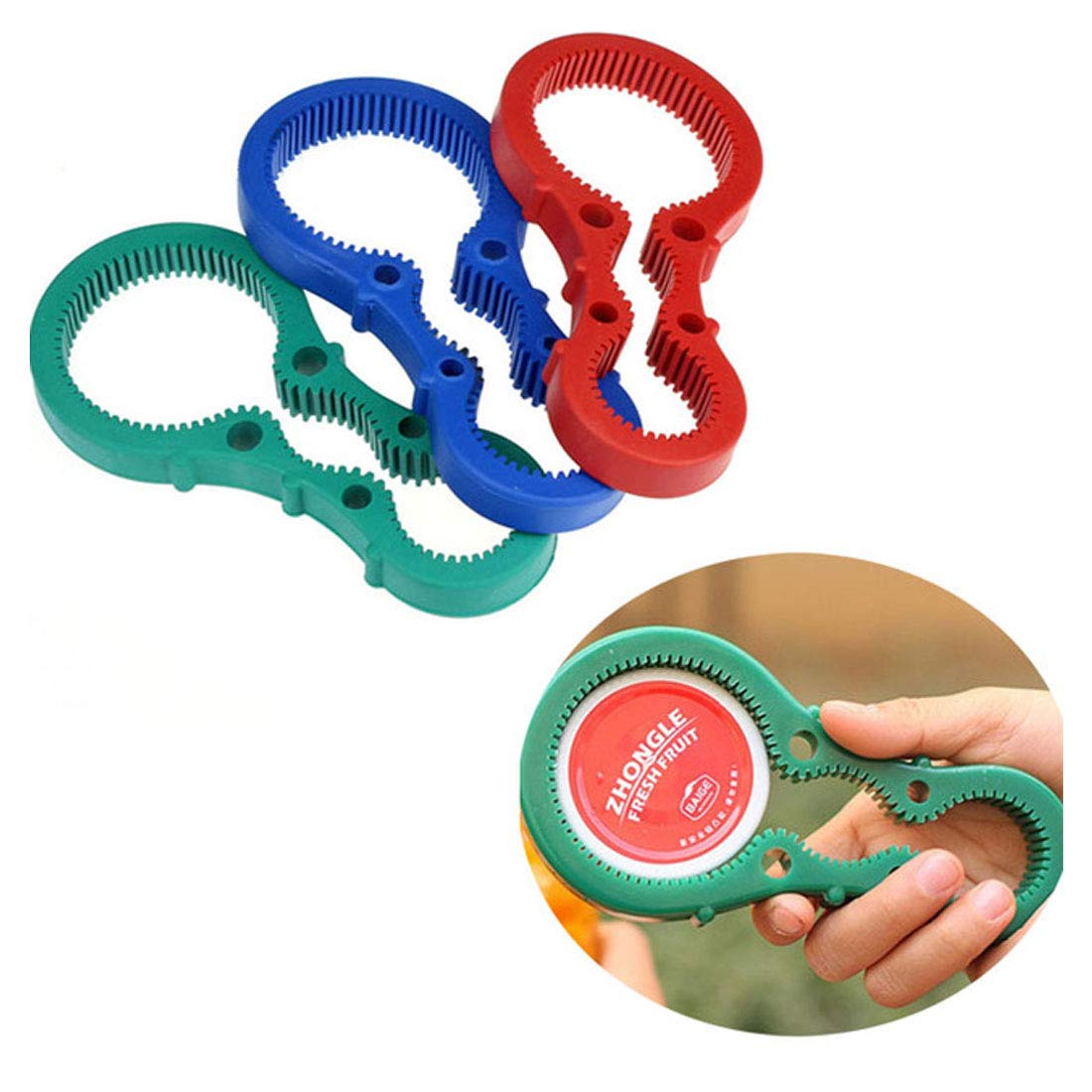 Parts Express 3in1 Container Bottle Jar Lid Can Opener Hand Easy Twist Kitchen Tool Silicon Jar Opener Screw Cap Jar Bottle Wrench Red, Green, Blue Random color (Multicolored)