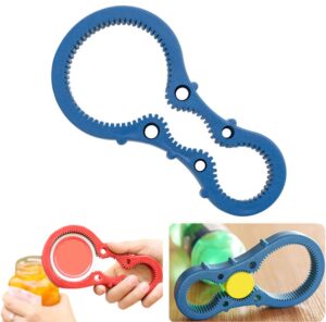 3 in 1 silicone multi-function jar opener bottle opener anti-slip bottle lid opener kitchen twist tool opener for various of kitchen cans, bottles pops for weak hands and seniors with arthritis - blue