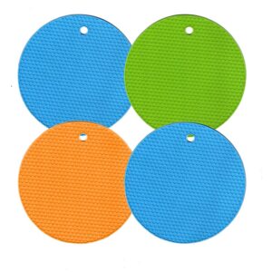 mmq silicone trivet mats 4 pcs, jar opener gripper pads multifunction reusable jar opener bottle lid openers kitchen coasters heat insulation pads fit most jars for weak hands (silicone)