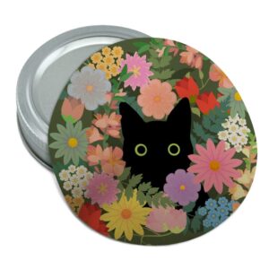 black cat hiding in spring flowers round rubber non-slip jar gripper lid opener