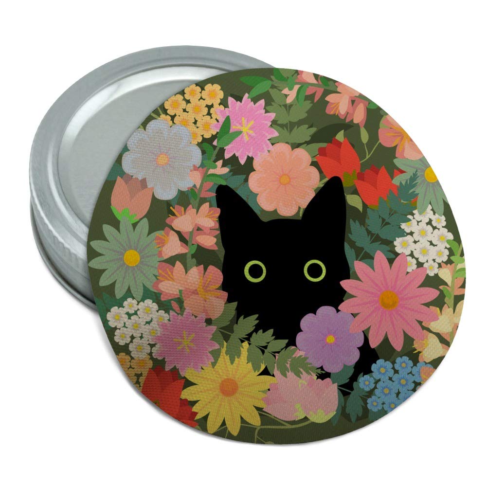 Black Cat Hiding in Spring Flowers Round Rubber Non-Slip Jar Gripper Lid Opener