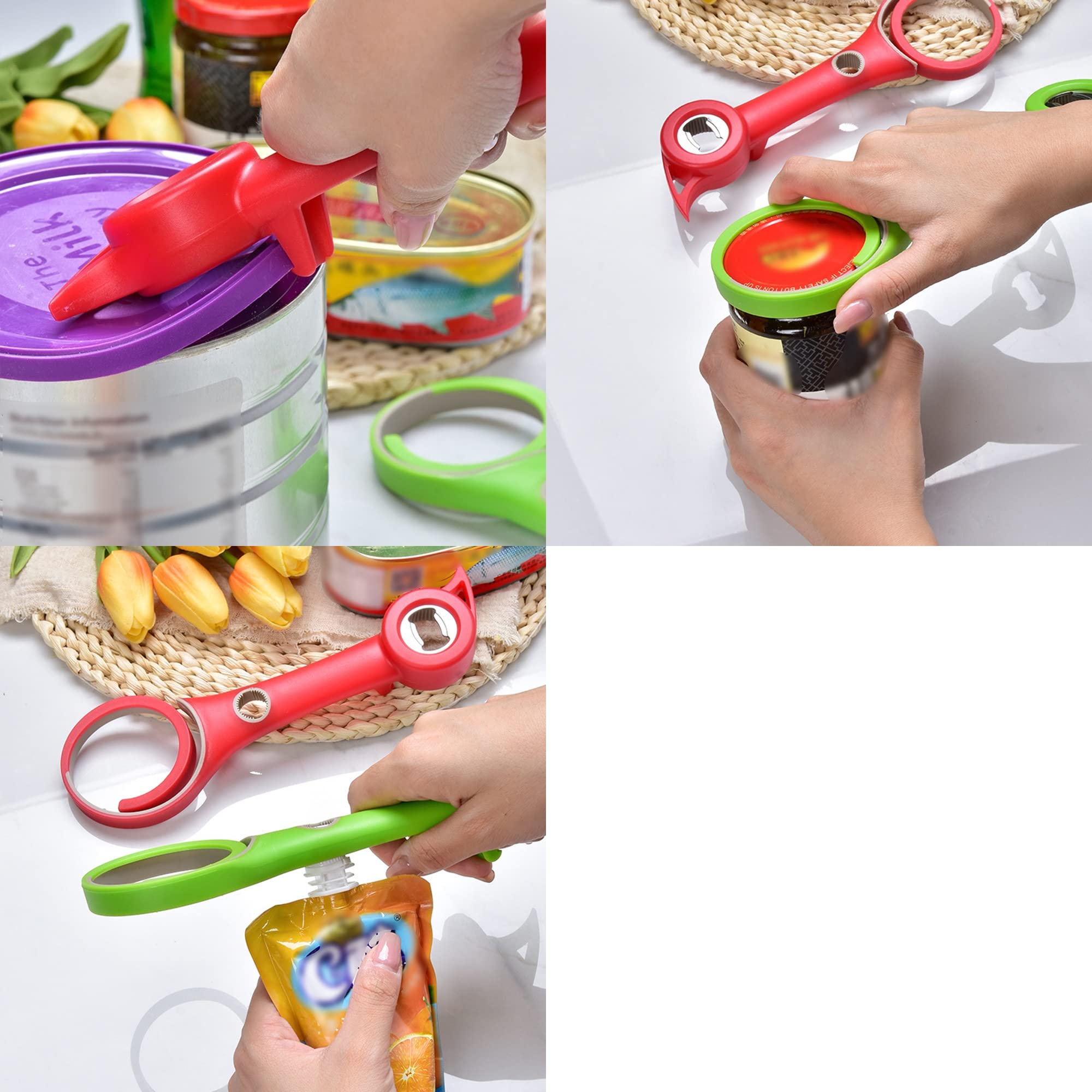 Muellery Multifunctional 6 in 1 Opener Jar Bottle Can Opener Comfort Easy To Use Home Multi Kitchen Tools Red CW00542Red