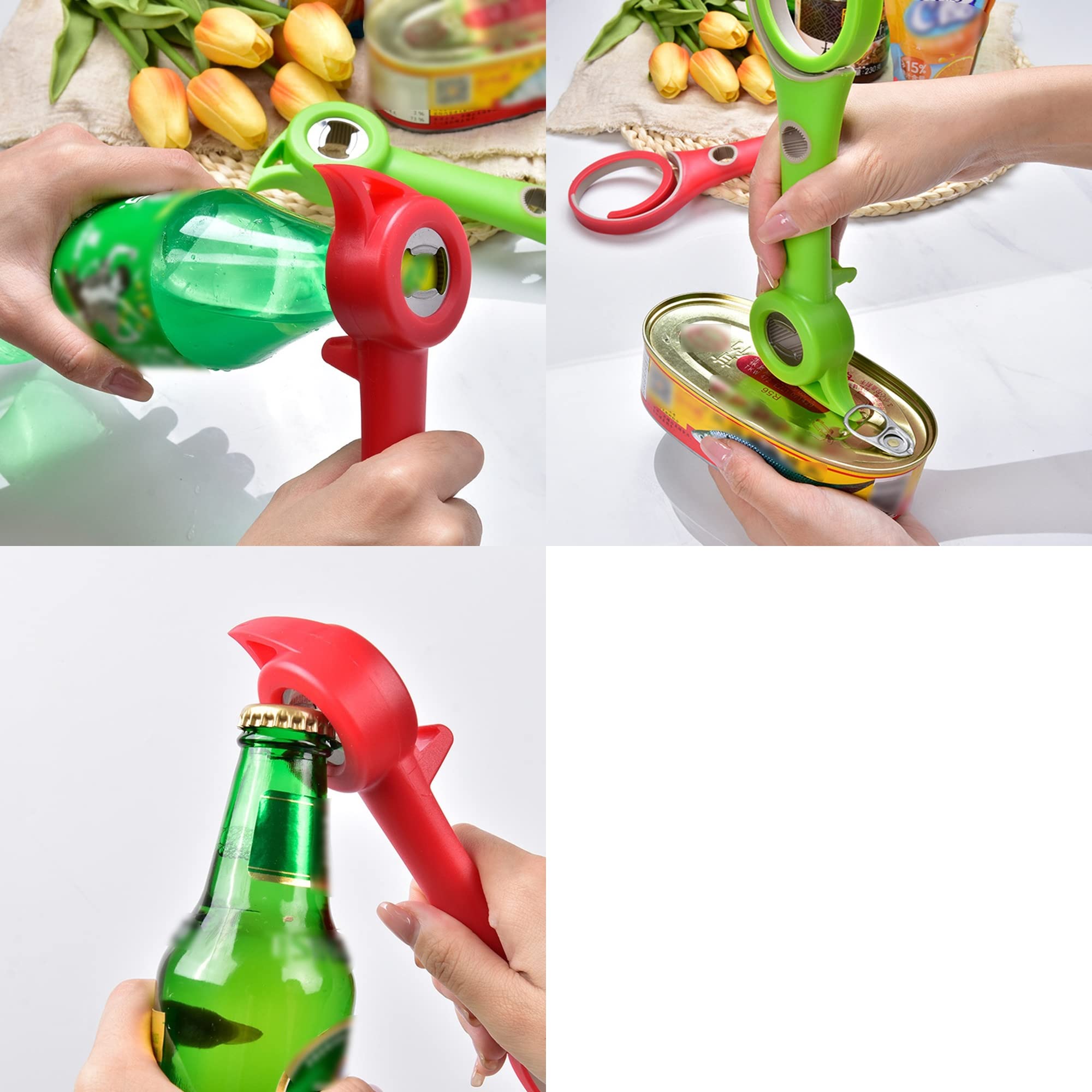 Muellery Multifunctional 6 in 1 Opener Jar Bottle Can Opener Comfort Easy To Use Home Multi Kitchen Tools Red CW00542Red