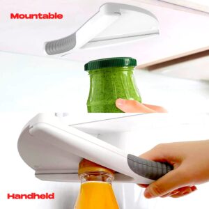 Jar Opener Kitchen Gadget, Ideal for Weak Hands or Seniors with Arthritis, Easy to Use, Handheld or Mountable, Opens Lids and Bottle Caps, Includes Under Cabinet Mounting Screws (White)