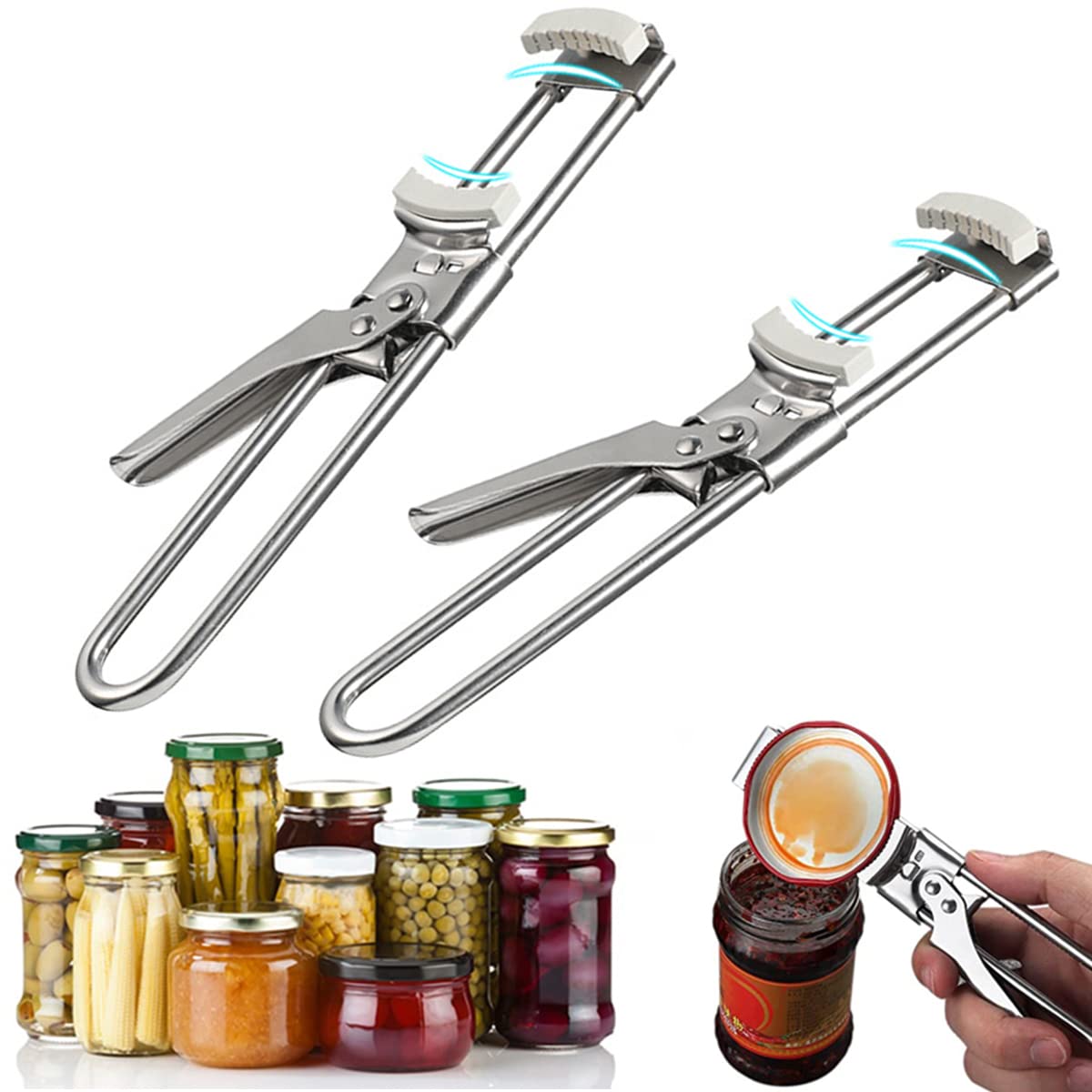 2 PCS 2023 New Adjustable Multifunctional Stainless Steel Can Opener, Adjustable Jar & Bottle Opener, Manual Jar Jar Opener Gripper, Jar Opener for Weak Hands, Jar Bottle Opener Kitchen Accessories