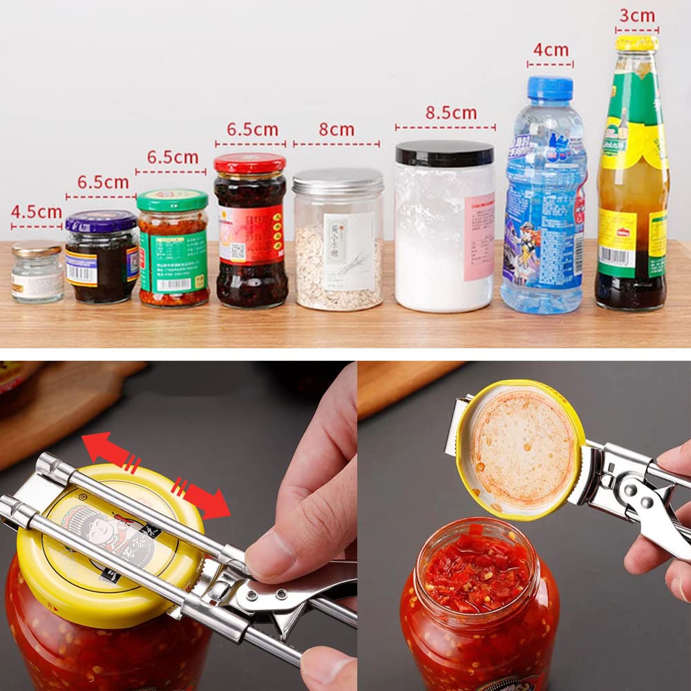 2 PCS 2023 New Adjustable Multifunctional Stainless Steel Can Opener, Adjustable Jar & Bottle Opener, Manual Jar Jar Opener Gripper, Jar Opener for Weak Hands, Jar Bottle Opener Kitchen Accessories