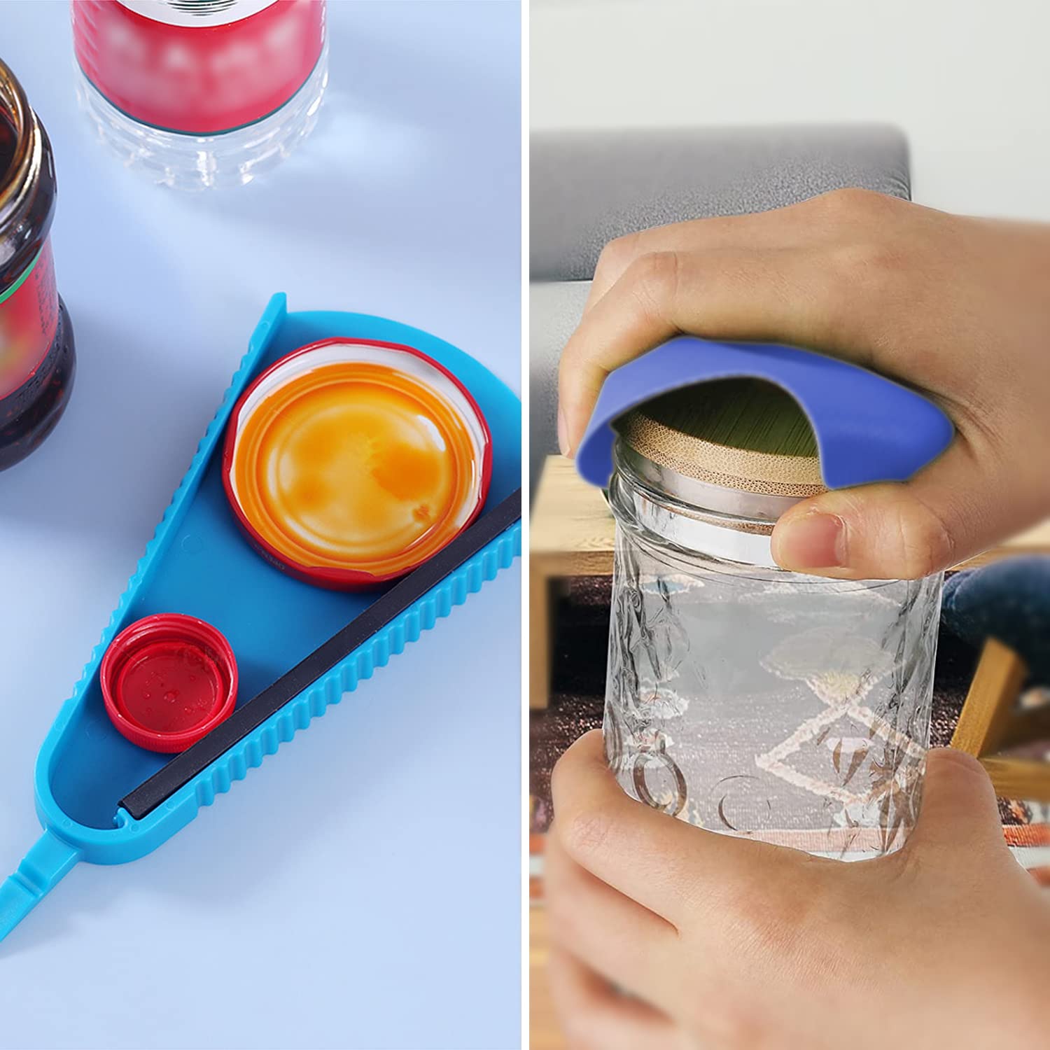 Multifunctional Jar Opener Lid Opener Grippers - Bottle Opener for Rotating Caps with Jar Opener Gripper Pad, Effortless to Unscrew Any-Size Lid, Great for Arthritis - Perfect for Seniors & Weak Hands