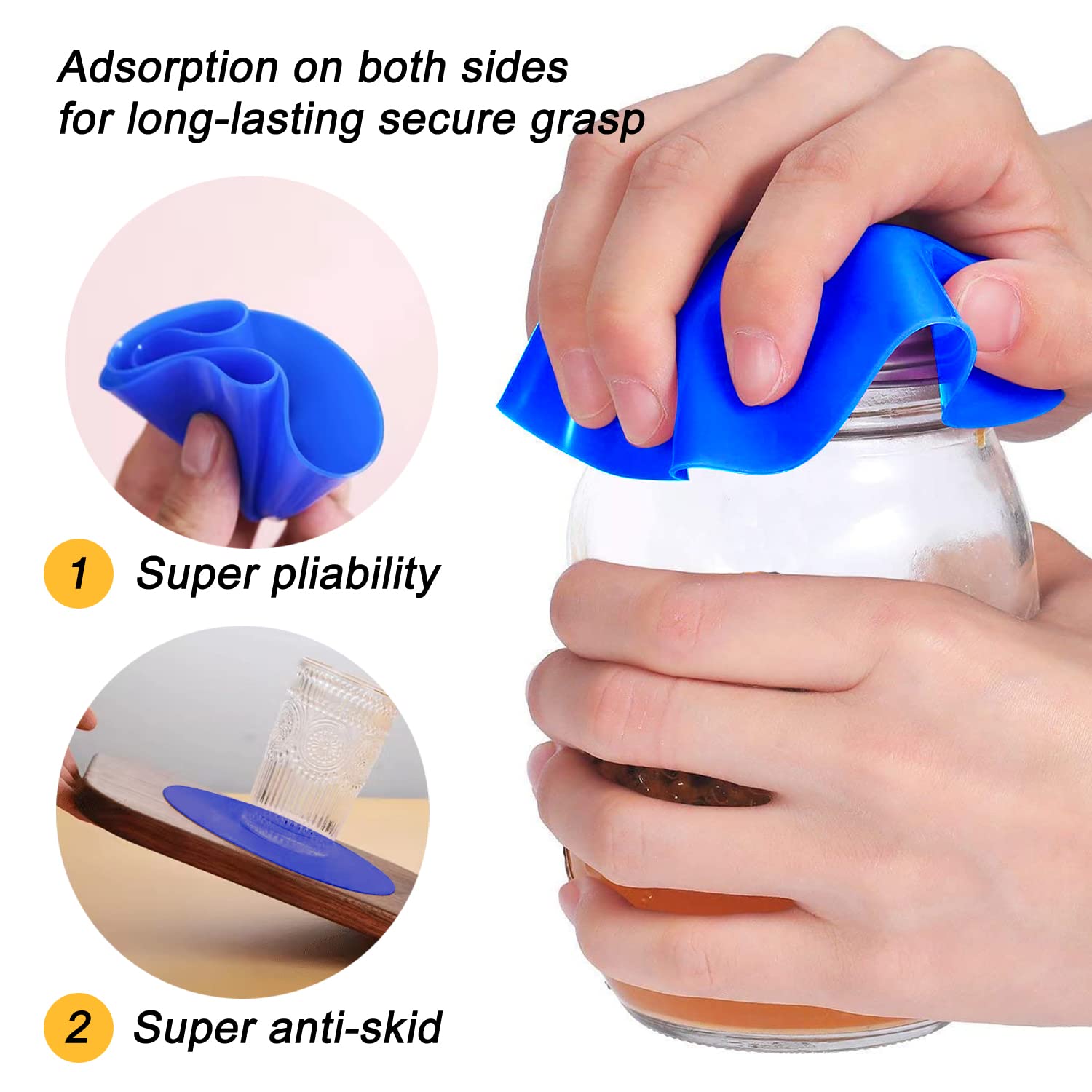 Multifunctional Jar Opener Lid Opener Grippers - Bottle Opener for Rotating Caps with Jar Opener Gripper Pad, Effortless to Unscrew Any-Size Lid, Great for Arthritis - Perfect for Seniors & Weak Hands