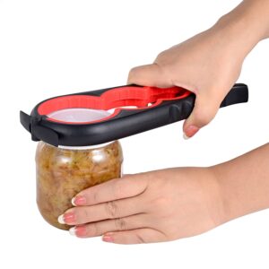 Kichwit Jar Opener for Weak Hands, Bottle Opener, Easy to Use (Red & Black)