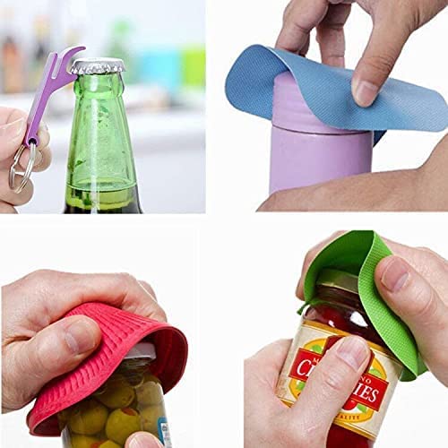 Multi-Purpose Jar Gripper Lid Opener, Non Slip Jar Grips Rubber Pads with 1 Mini Bottle Opener, Jar Opener for Weak Hands (4 Pack)