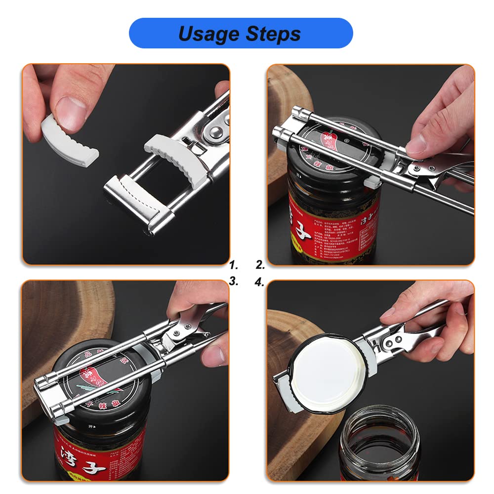 2023 Upgrade Jar Opener for Weak Hands Adjustable Can Lid Opener with Anti-slip Handle Cover & 2 Size Camping Can Opener with Key Rings Jar Lid Gripper Manual Jar Bottle Opener