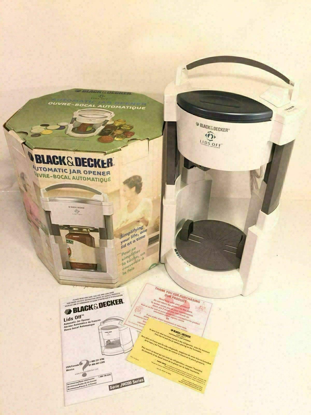 Black Decker Lids Off Automatic Jar Opener White Model JW200 Original Box