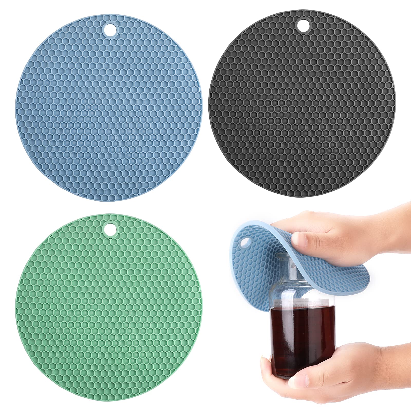 Lusofie 3pcs Silicone Jar Opener Gripper Pad, Rubber Jar Opener Gripper Pad Multi-purpose Round Honeycomb Jar Opener for Weak Hands Bottle Lid Opener 17cm/6.69Inch