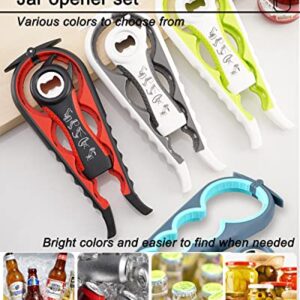 4 Pack Jar Opener for Weak Hands,Jar Opener for Seniors with Arthritis，with 5 in 1 Bottle Opener, 4 in 1 Can Opener, Jar Gripper Pad and Bottle Opener Keychain (White green)