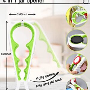 4 Pack Jar Opener for Weak Hands,Jar Opener for Seniors with Arthritis，with 5 in 1 Bottle Opener, 4 in 1 Can Opener, Jar Gripper Pad and Bottle Opener Keychain (White green)