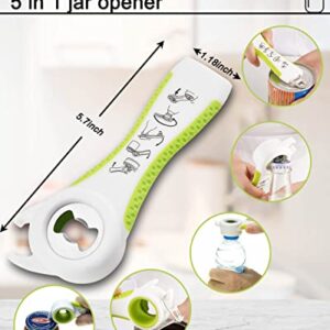 4 Pack Jar Opener for Weak Hands,Jar Opener for Seniors with Arthritis，with 5 in 1 Bottle Opener, 4 in 1 Can Opener, Jar Gripper Pad and Bottle Opener Keychain (White green)