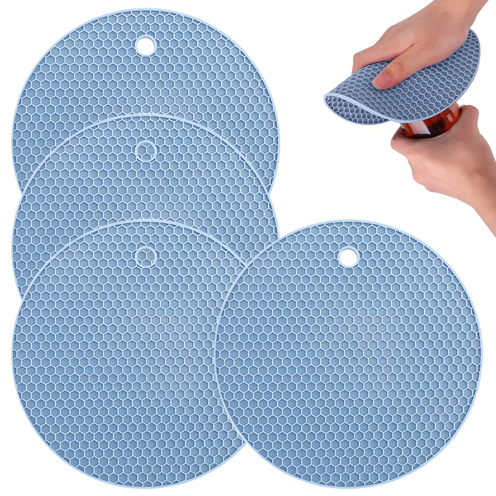 4Pcs Jar Opener Gripper Pad, 7.2'' Large Effortless Rubber Jar Gripper Opener for Weak Hands and Seniors with Arthritis, Multifunctional Non-slip Jar Lid Opener Coaster Trivet