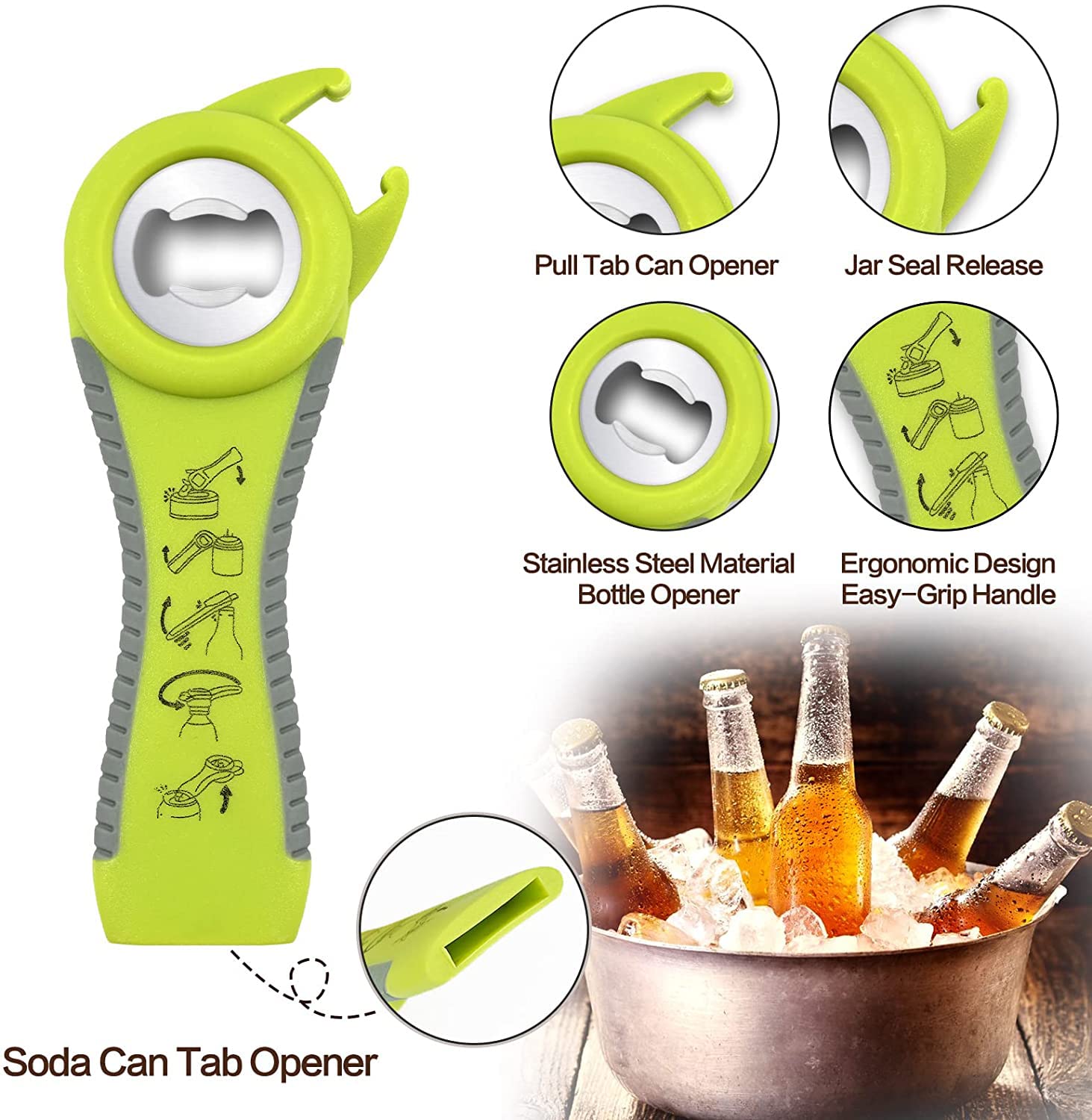 Draduo Jar Opener|5 in1 Bottle Gripper Opener | 5 in1 Multi Bottle Opener | with Silicone Handle Easy to Use for Weak, Senior, Arthritis Hands.