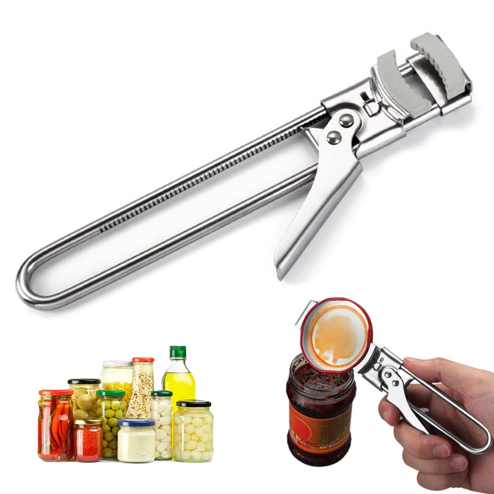 Adjustable Multifunctional Stainless Steel Can Opener - Manual Opener Bottle Jar Lid Gripper - Jar Opener Set Kitchen Gadgets for Seniors, Children, Weak Hand, Arthritis (8.3IN-1PC)