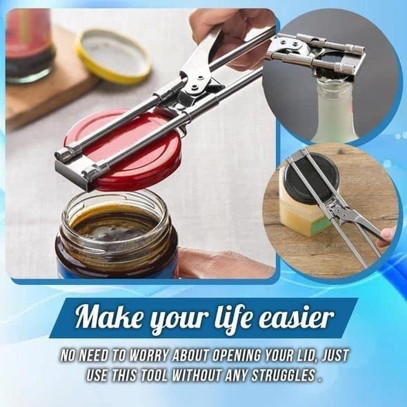 Adjustable Multifunctional Stainless Steel Can Opener - Manual Opener Bottle Jar Lid Gripper - Jar Opener Set Kitchen Gadgets for Seniors, Children, Weak Hand, Arthritis (8.3IN-1PC)