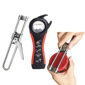 quian 45 jar opener, drink opener, bottle opener, adjustable stainless steel can opener and 5 in 1 multifunctional can opener, suitable for elderly, children, women (2 packs) (jar opener-red)