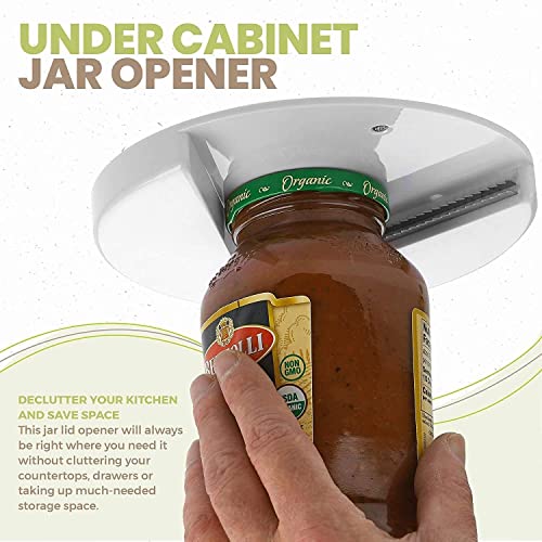 Easy Under Cabinet Jar Opener - One-Handed with Steel Teeth Lid Opens Any Size Jars and Bottles Space Saver Tool for Seniors Arthritis Weak Hands, 7x7.5