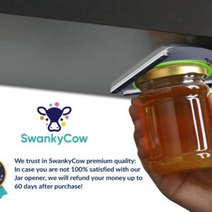 SWANKYCOW - Undercounter Stainless Steel Jar Opener & Bottle Cap Opener for Weak Hands or Seniors -Bonus Jar Opener Gripper Pads included - One Handed Jar Opener Gripper