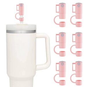 6pcs tumbler shape straw tips cover cap food-grade silicone tips reusable drinking straw plugs dust-proof lids soft cute straw protectors for 8-10 mm stanley cups straws