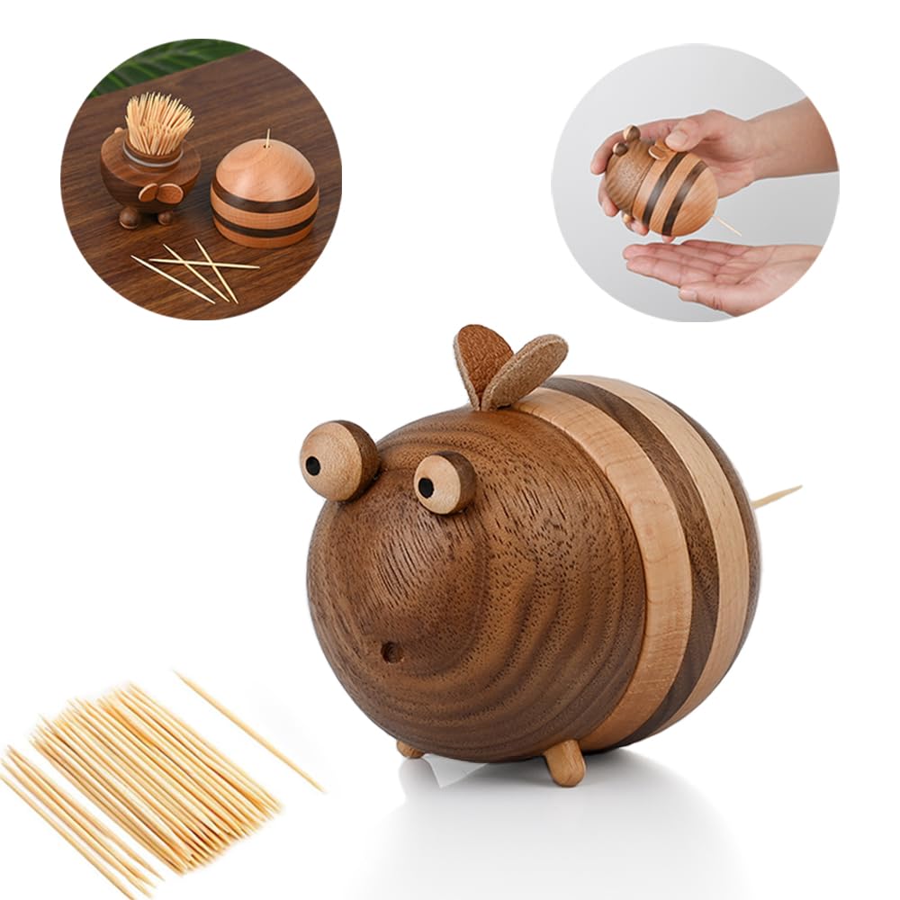 Toothpicks Holder Dispenser Small Gifts Bee Decor Cute Gifts Funny Gifts Office Desk Decor Accessories Birthday Gifts for Mom for Friends Comes with 150 Pcs toothpicks